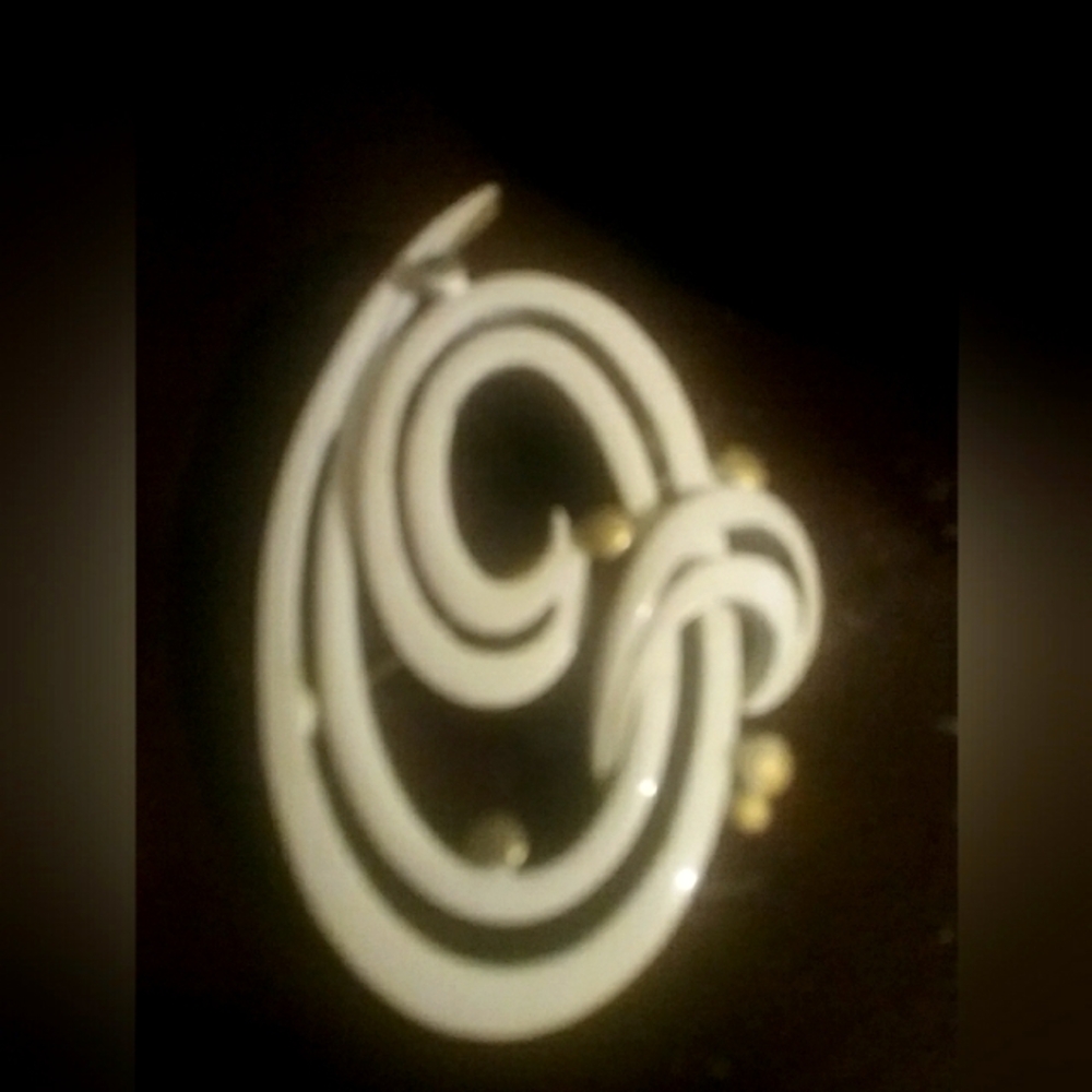 Vintage MONET White Enamel Curved Pin